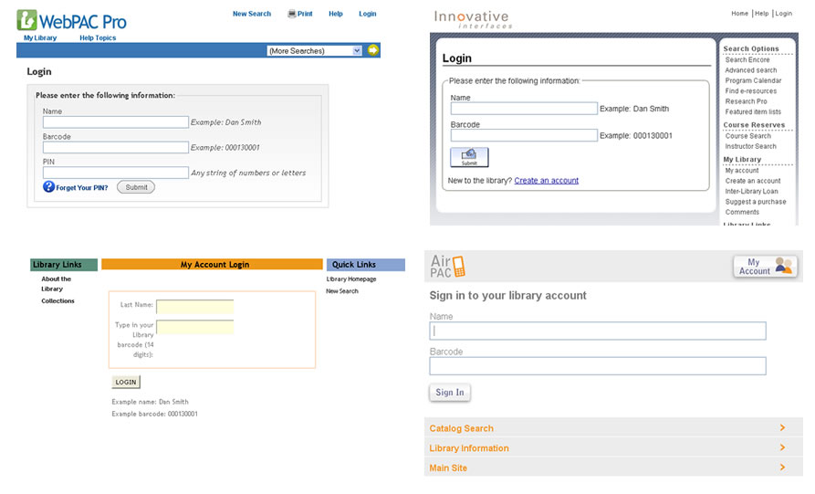 Different login interfaces